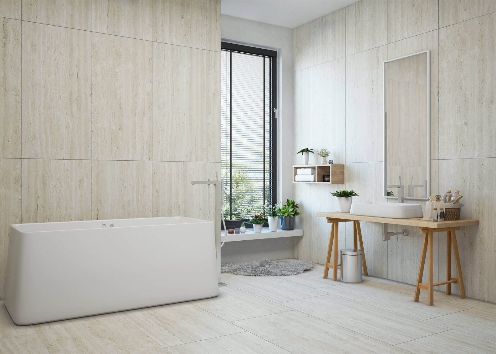 Gresie Porțelanată Rectificată Interior, Exterior 60x120 R TRAVERTINO - Gri - KAI Ceramics